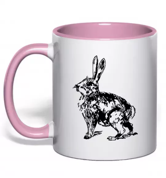 Чашка з кольоровою ручкою Кролик олівцем Ніжно рожевий фото