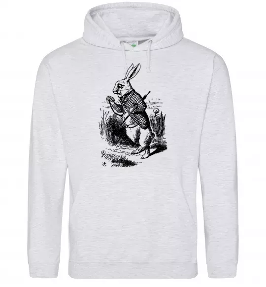 Мужская толстовка (худи) Кролик з годинником Серый меланж фото