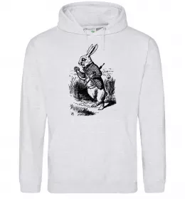 Мужская толстовка (худи) Кролик з годинником Серый меланж фото