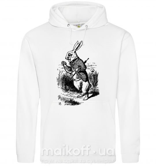 Мужская толстовка (худи) Кролик с часами Белый фото