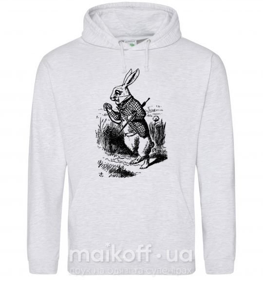 Мужская толстовка (худи) Кролик с часами Серый меланж фото
