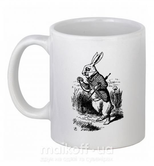 Чашка керамическая Кролик с часами Белый фото