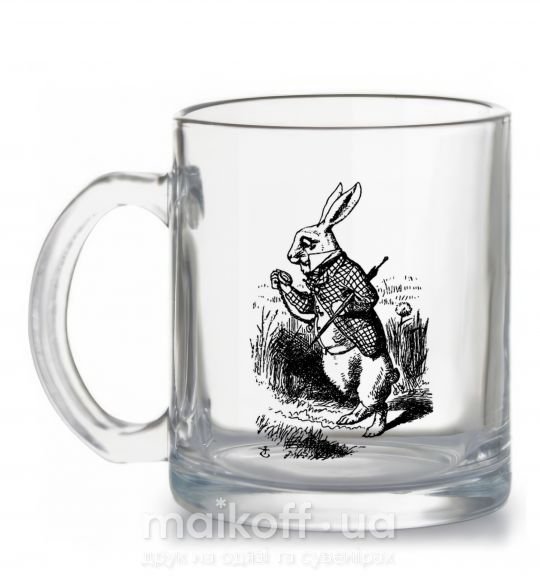 Чашка стеклянная Кролик с часами Прозрачный фото