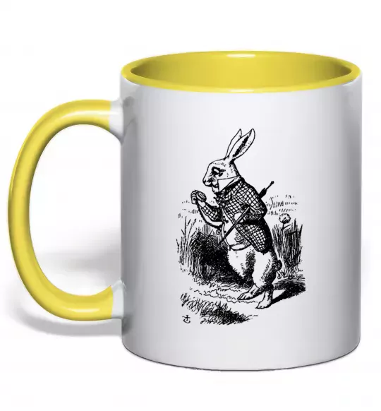 Чашка з кольоровою ручкою Кролик з годинником Сонячно жовтий фото