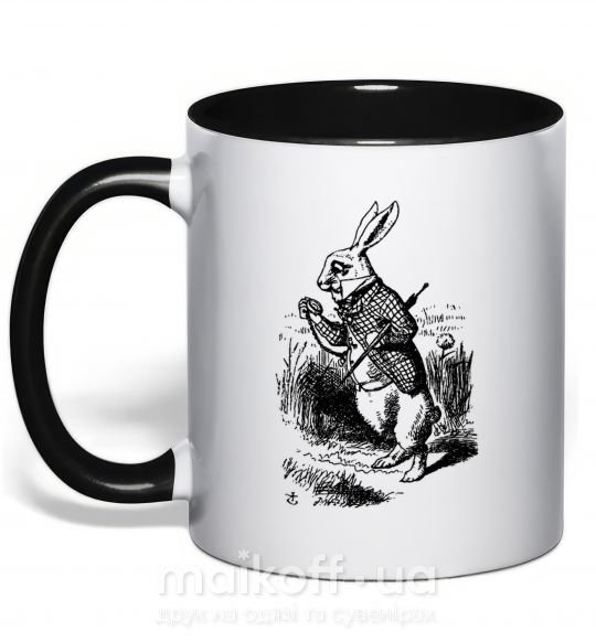 Чашка з кольоровою ручкою Кролик с часами Чорний фото