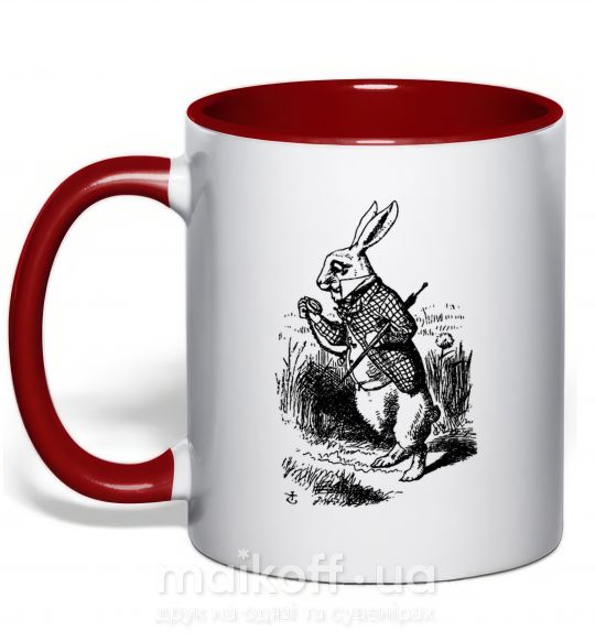 Чашка з кольоровою ручкою Кролик с часами Червоний фото