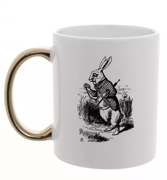 Чашка з кольоровою ручкою Кролик з годинником Золото фото