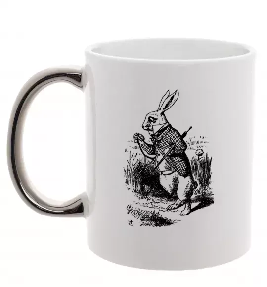 Чашка з кольоровою ручкою Кролик з годинником Срібло фото