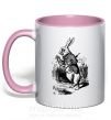 Чашка з кольоровою ручкою Кролик с часами Ніжно рожевий фото