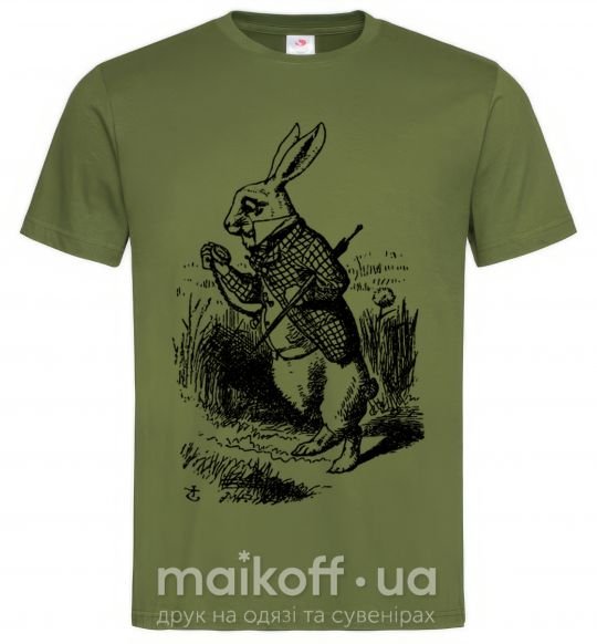 Чоловіча футболка Кролик с часами Оливковий фото