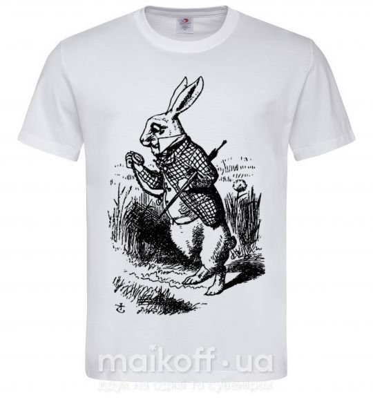 Мужская футболка Кролик с часами Белый фото