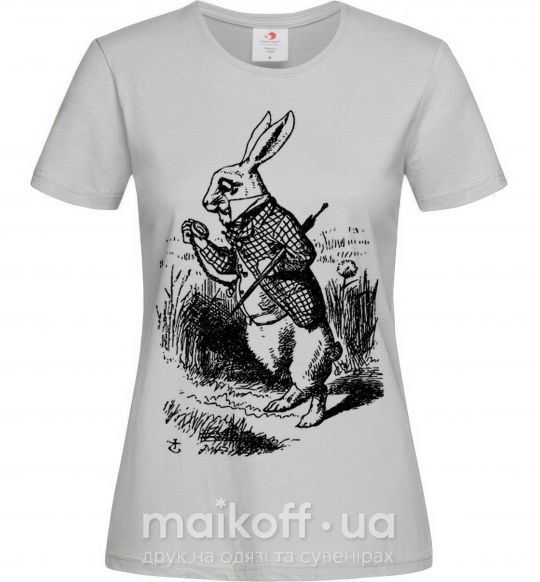 Женская футболка Кролик с часами Серый фото