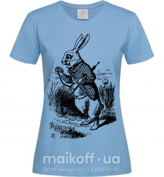 Жіноча футболка Кролик с часами Блакитний фото