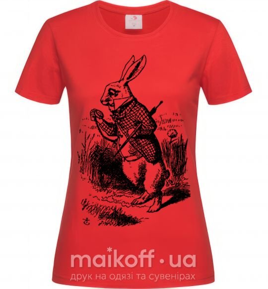 Женская футболка Кролик с часами Красный фото