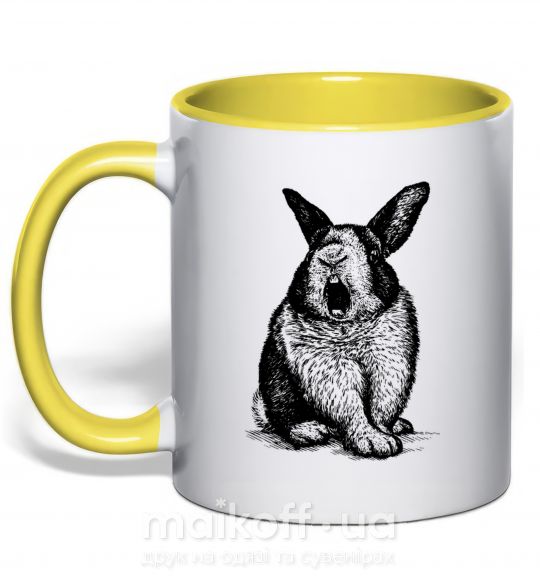Чашка з кольоровою ручкою Кролик кричит Сонячно жовтий фото