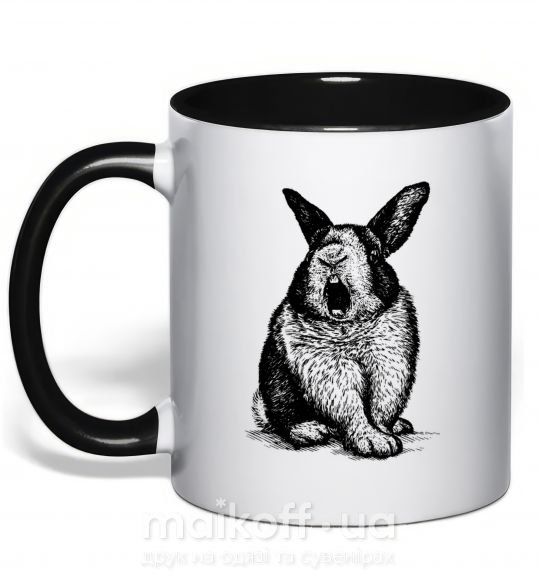 Чашка з кольоровою ручкою Кролик кричит Чорний фото