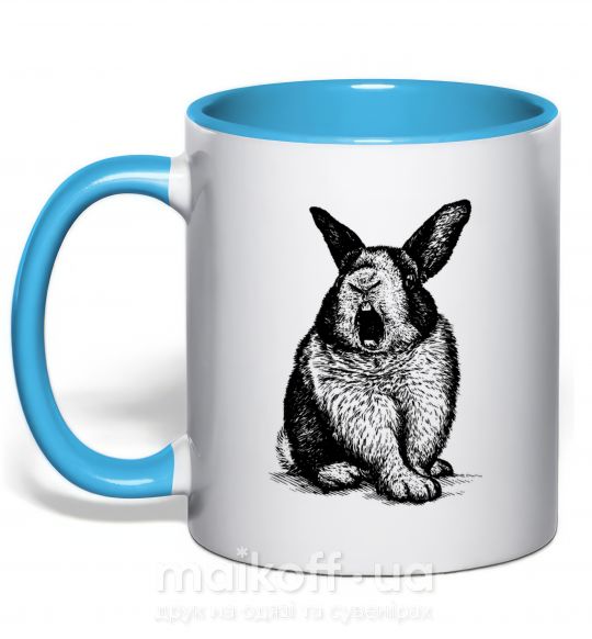 Чашка з кольоровою ручкою Кролик кричит Блакитний фото