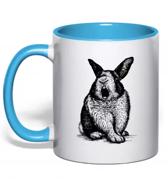 Чашка з кольоровою ручкою Кролик кричить Блакитний фото