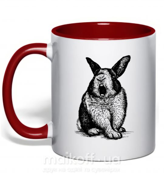 Чашка з кольоровою ручкою Кролик кричит Червоний фото
