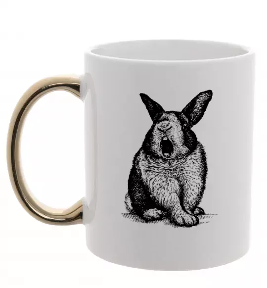 Чашка з кольоровою ручкою Кролик кричить Золото фото