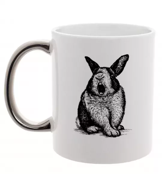 Чашка з кольоровою ручкою Кролик кричить Срібло фото