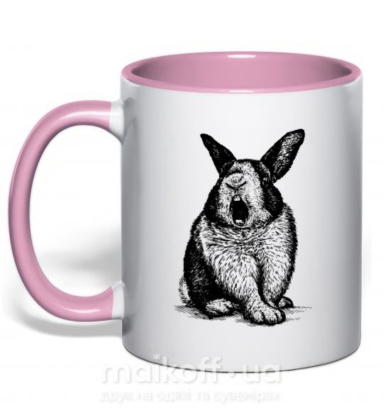 Чашка з кольоровою ручкою Кролик кричит Ніжно рожевий фото