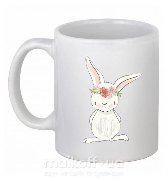 Чашка керамическая Заяц в веночке Белый фото