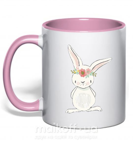 Чашка с цветной ручкой Заяц в веночке Нежно розовый фото