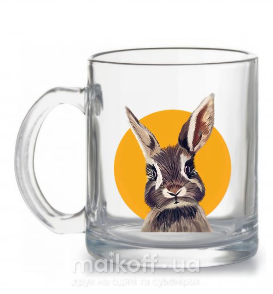 Чашка скляна Кролик в желтом круге Прозорий фото