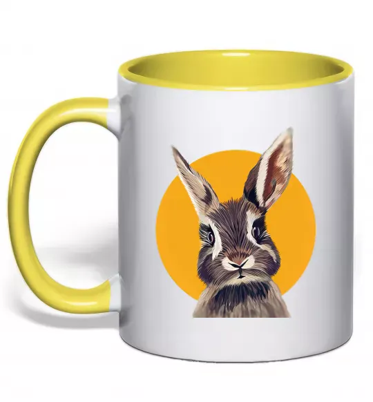 Чашка з кольоровою ручкою Кролик в жовтому кругу Сонячно жовтий фото