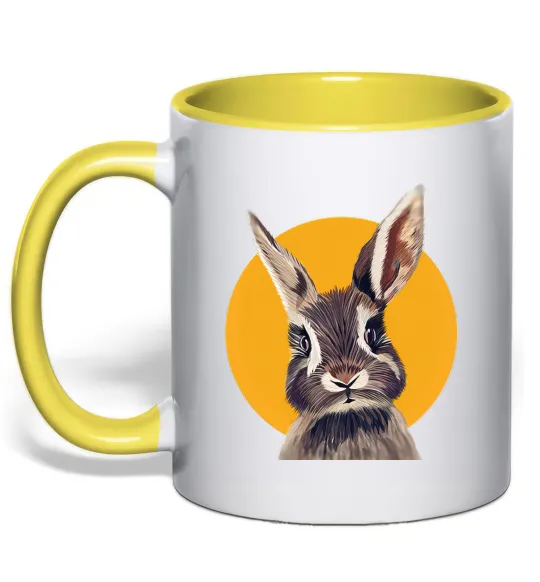 Чашка з кольоровою ручкою Кролик в жовтому кругу Лимонний фото