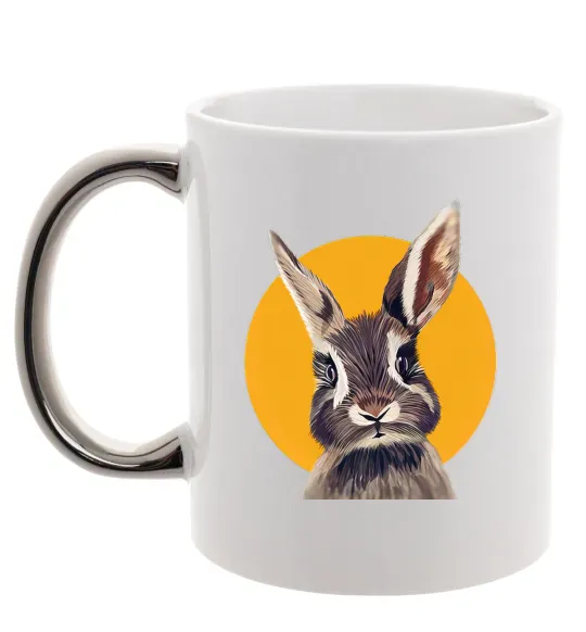 Чашка з кольоровою ручкою Кролик в жовтому кругу Срібло фото