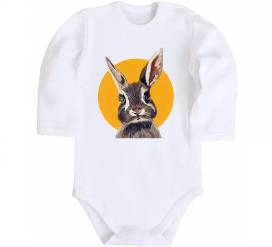 Детский боди Кролик в жовтому кругу Белый фото