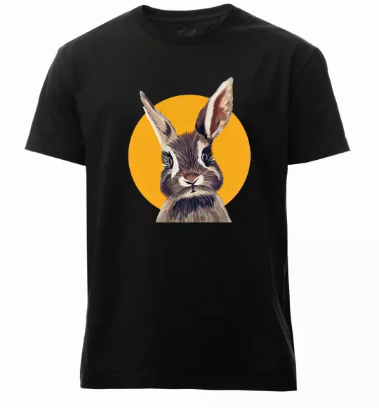 Мужская премиум футболка Кролик в жовтому кругу Черный фото