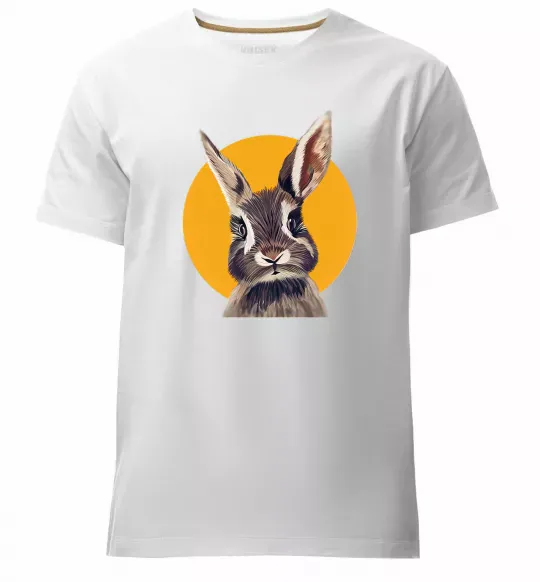 Мужская премиум футболка Кролик в жовтому кругу Белый фото