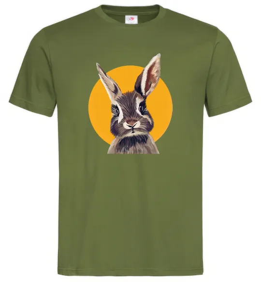 Мужская футболка Кролик в жовтому кругу Оливковый фото