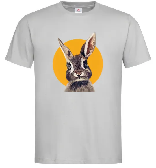 Мужская футболка Кролик в жовтому кругу Серый фото