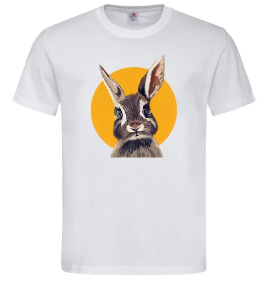 Мужская футболка Кролик в жовтому кругу Белый фото