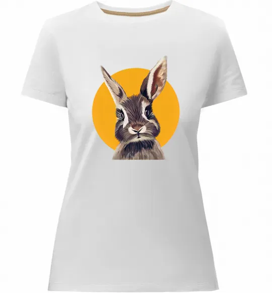 Женская премиум футболка Кролик в жовтому кругу Белый фото