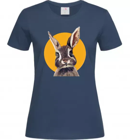 Женская футболка Кролик в жовтому кругу Темно-синий фото