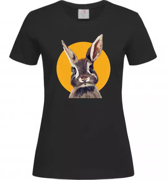 Женская футболка Кролик в жовтому кругу Черный фото