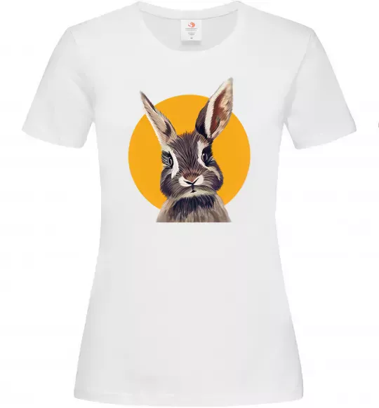 Женская футболка Кролик в жовтому кругу Белый фото