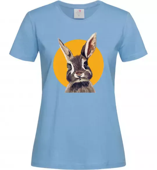 Женская футболка Кролик в жовтому кругу Голубой фото