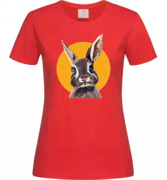Женская футболка Кролик в жовтому кругу Красный фото