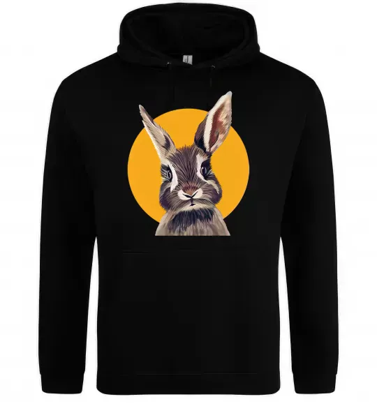 Мужская толстовка (худи) Кролик в жовтому кругу Черный фото