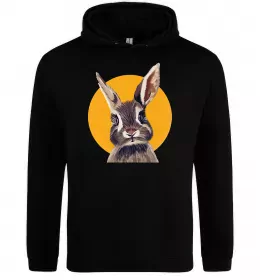 Мужская толстовка (худи) Кролик в жовтому кругу Черный фото