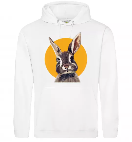 Мужская толстовка (худи) Кролик в жовтому кругу Белый фото