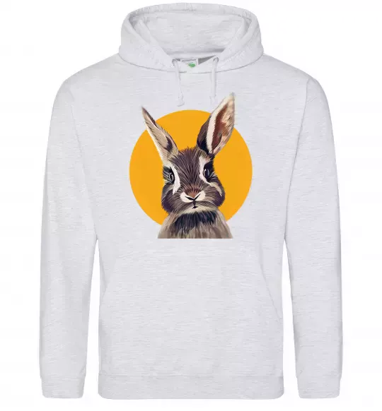 Женская толстовка (худи) Кролик в жовтому кругу Серый меланж фото