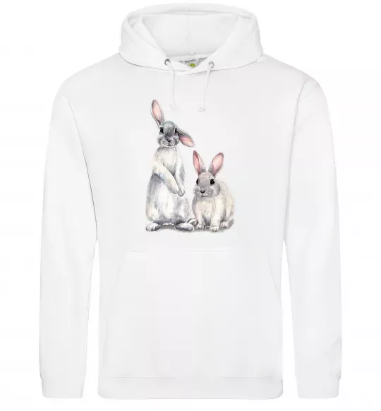 Чоловіча толстовка (худі) Кролики акварель Білий фото