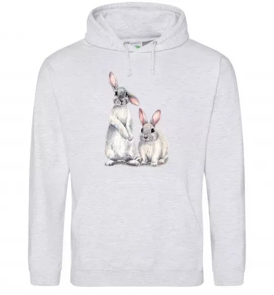 Чоловіча толстовка (худі) Кролики акварель Сірий меланж фото